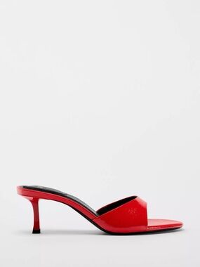 Faux Patent Leather Open-Toe Slide Heels